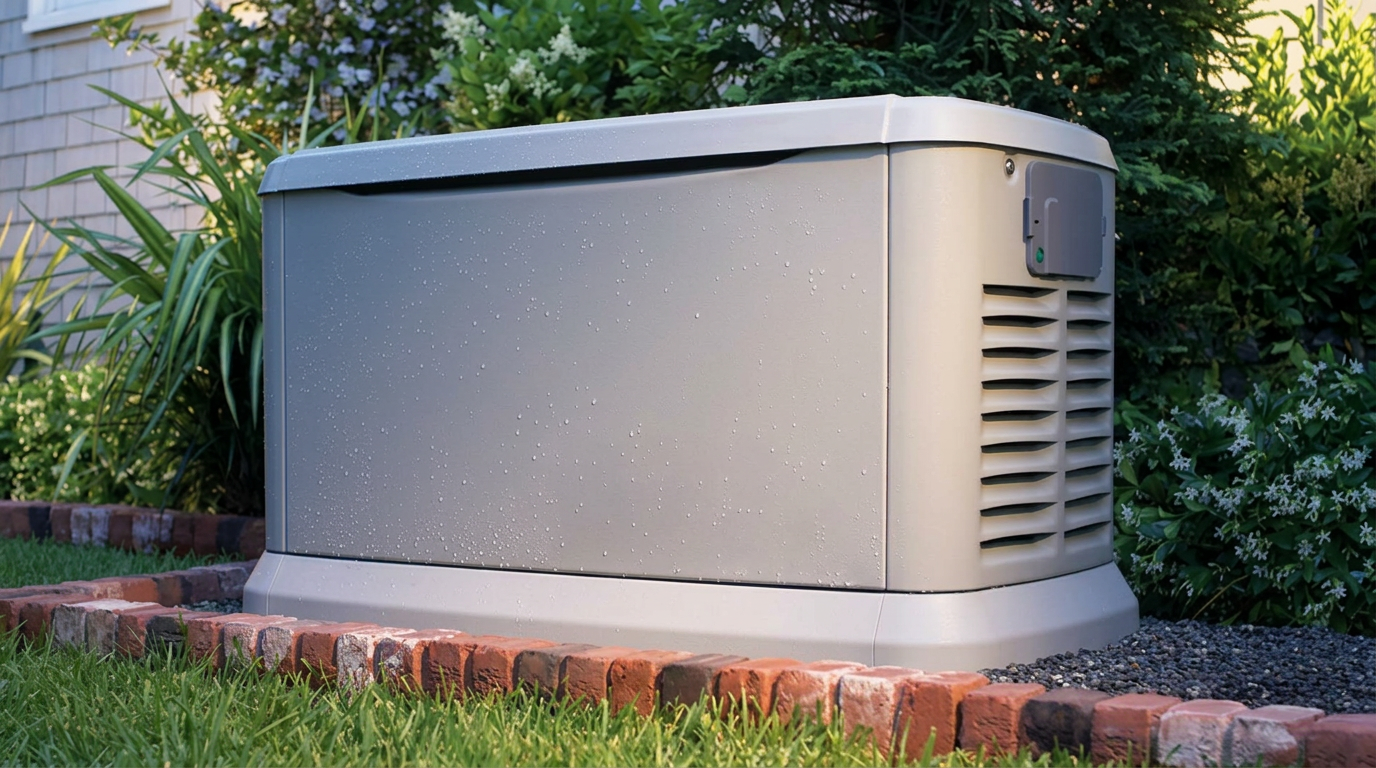 Standby generator installed beside a home